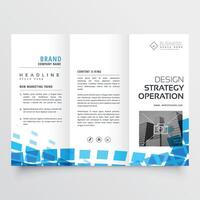 abstract tri-fold business brochure design with blue mosaic effect vector