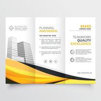 stylish yellow wave trifold brochure design template for your business vector