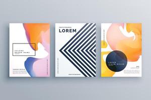 abstract creative brochure design template set made with lines and fluid colors vector