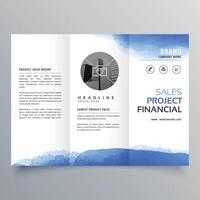 blue watercolor trifold brochure design template vector