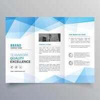 abstract blue geometric trifold brochure design template vector