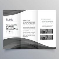 black wave business trifold brochure design template vector