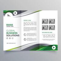 creative trifold brochure design with green and gray wavy shape vector