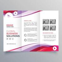 business trifold brochure design with colorful wave shape vector