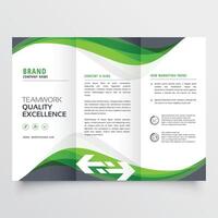 professional creative green wavy trifold brochure design vector