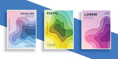 abstract paper cut flyer poster set vector