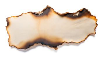 A piece of old parchment paper displaying burnt edges, isolated against a transparent background png