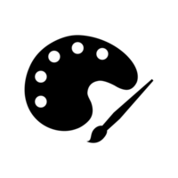 Maler Palette und Farbe Bürste Symbol schwarz isoliert. png