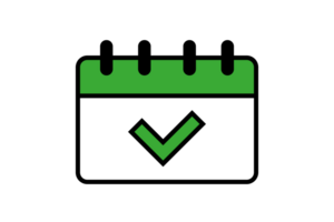 A check mark icon on the calendar. Availability of schedule. Reminders. png