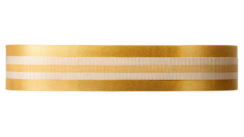 A roll of golden and white striped ribbon neatly coiled and placed on a transparent background png