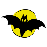 Bat flying in the full moon. Flat icon or sticker. png