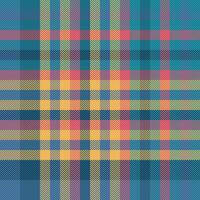 Tiny fabric check background, scratched textile tartan . Sketching seamless texture plaid pattern in cyan and amber colors. vector