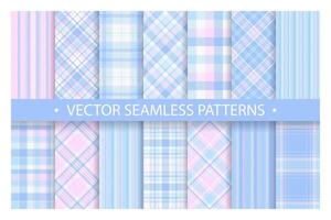 Set plaid pattern seamless. Tartan patterns fabric texture. Checkered geometric background. Scottish stripe blanket backdrop vector