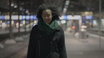 Portrait of Young Happy Woman with Curly Hair Thinking Positive Optimistic video