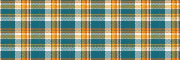 Geometry fabric textile plaid, fashionable pattern background . Gift paper tartan seamless texture check in cyan and orange colors. vector