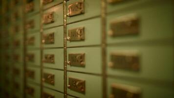 Line of green lockers with gold handles on wooden wall video
