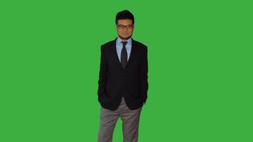 Asian Man Standing isolated on green screen background video