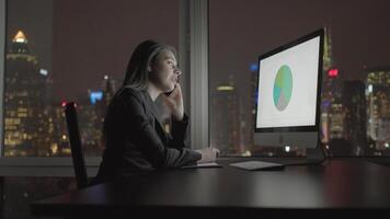 Young Caucasian Businesswoman Working in City Office Computer Desk Workplace video