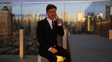 Young Businessman Talking and Chatting on Phone Call in the City video