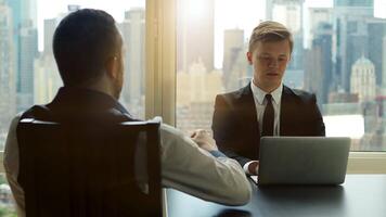 Business Colleagues Chatting Together In The City Having A Conversation video