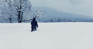 perdu et épuisé la personne randonnée dans hiver sur aventure expédition périple video