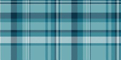 Ornate check textile fabric, neat plaid pattern seamless. Unique texture tartan background in cyan and dark colors. vector