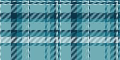 Ornate check textile fabric, neat plaid pattern seamless. Unique texture tartan background in cyan and dark colors. vector