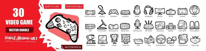 game concept illustrations. Big Set of icon illustrations with doodle style. Flat design vector