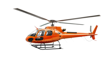 Side view of orange helicopter on the transparent background, Format png