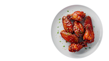 Buffalo Chicken Wings with Sesame Seeds, Plate Presentation on the transparent background, Format png