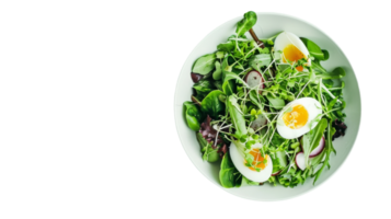 fresco Primavera verde salada com cebola e Codorna ovo em a transparente fundo, formato png