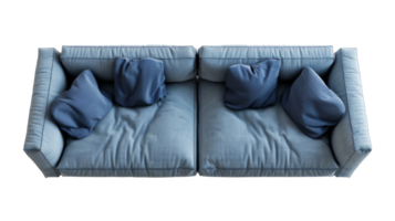 Top view of Blue sofa on the transparent background, Format png