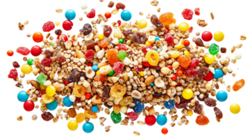 Colorful candy made of nuts and dried fruits on the transparent background, Format png