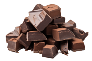 Pile of broken chocolate pieces, Chocolate block and chunks, Transparent background png