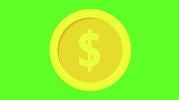 flat rotation gold coin flip animation, 3d dollar coin video