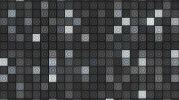 abstract zwart en wit geruit achtergrond. beweging. meetkundig patroon met knippert monochroom pleinen en cirkels. video