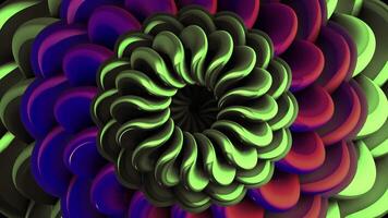 3D pattern of moving flower with hypnotic effect. Motion. Hypnotic 3d flower pattern with changing petals. Beautiful 3d flower moves and floats video