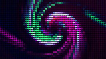 Colorful spiral rotating mosaic. Motion. Beautiful retro image of colorful galaxy rotating in space. Holographic image of rotating multi-colored spiral of pixels video