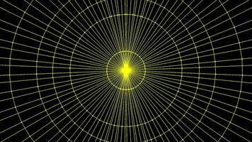 Black background with red and yellow bright rays. Animation.A black background on which bright lines create a figure of circles that fly from side to side like a pattern. video
