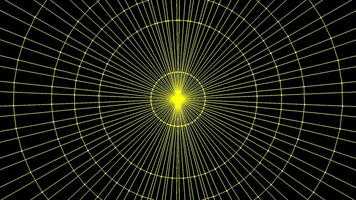 Black background with red and yellow bright rays. Animation.A black background on which bright lines create a figure of circles that fly from side to side like a pattern. video