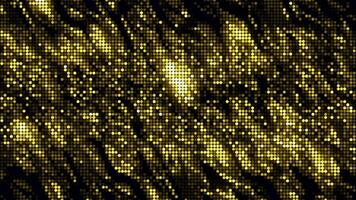 Golden iridescent background with pixels. Motion. Stylish background with brilliant shimmering golden waves. Bright background for fashion show with golden waves of pixels video