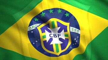 brasiliano calcio confederazione agitando bandiera di blu, giallo, verde, e bianca colori, senza soluzione di continuità ciclo continuo. movimento. nazionale luminosa astratto bandiera svolazzanti nel il vento, senza soluzione di continuità ciclo continuo. per editoriale uso video