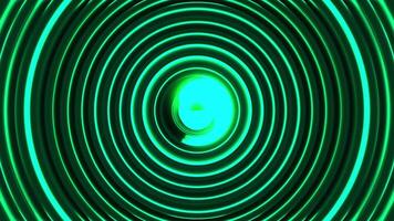 Green abstraction of geometric shapes.Design. A black and green triangle and circle that create a tunnel and twist around it. video