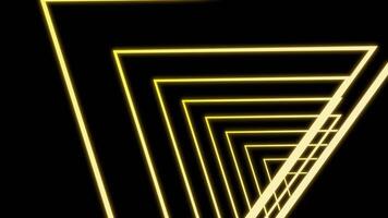 Triangular neon tunnel on black background. Design. Moving dizzying tunnel of neon triangular lines. Geometric neon tunnel of triangles video