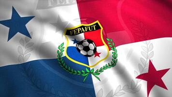 Panamanian Football Federation fluttering flag. Motion. Four sectors with two stars of an abstract waving flag fabric, seamless loop. For editorial use only. video