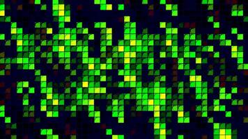 Motion abstract background with green pixels flashing and blinking on a black background, seamless loop. Motion. Colorful dance of randomly blinking squares. video