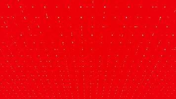 Bright red background with rows of points and moving stripes. Animation. Flowing abstract surface with running impulses among dots, seamless loop. video