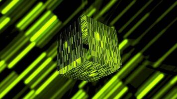 Bright green abstraction. Motion. A square in a green shade in different colors rises and divides and back. video