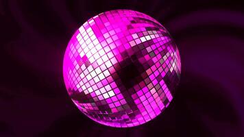 Rotating disco ball on colored background. Motion. Beautiful ball with glass squares for holiday. Disco ball atypical rotates in space video