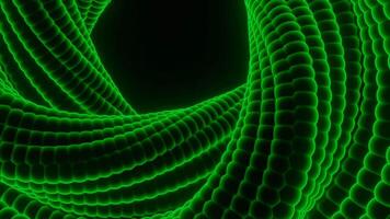 Animation with swirling loop on black background. Design. 3D twisting loop with snake texture. Rotating spiral made of snake skin video